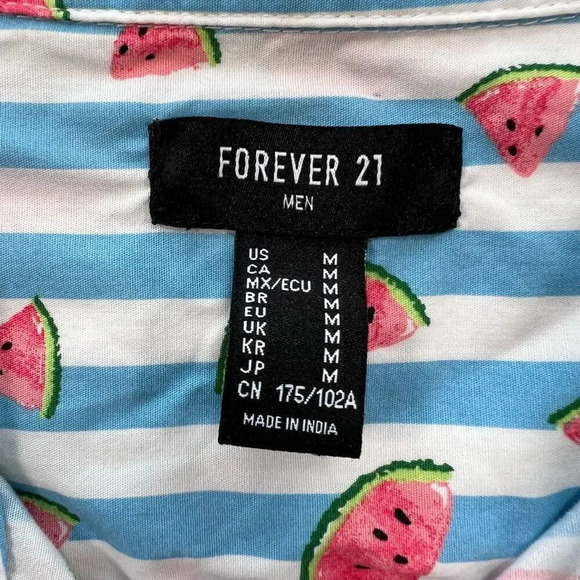 Fun Blue Striped Watermelon Print Casual Button Down Shirt Short‎ Sleeves Size M - Picture 3 of 6